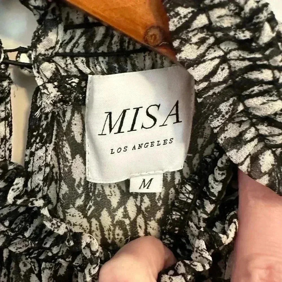 MISA Los Angeles Giana Smock Neck Top In Black White Snake Medium - Picture 6 of 13